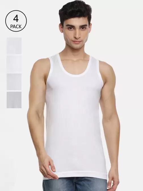Men Pack Of 4 Solid Pure Cotton Basic Vests - image 5