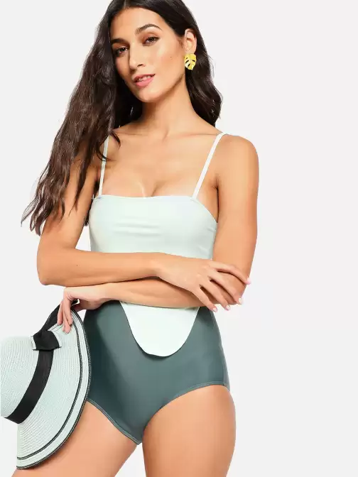 Women Dual Tone One Piece Swimsuit - image 5