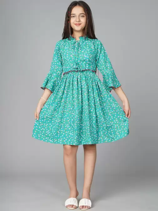 Printed Tie-Up Neck Dress - image 5