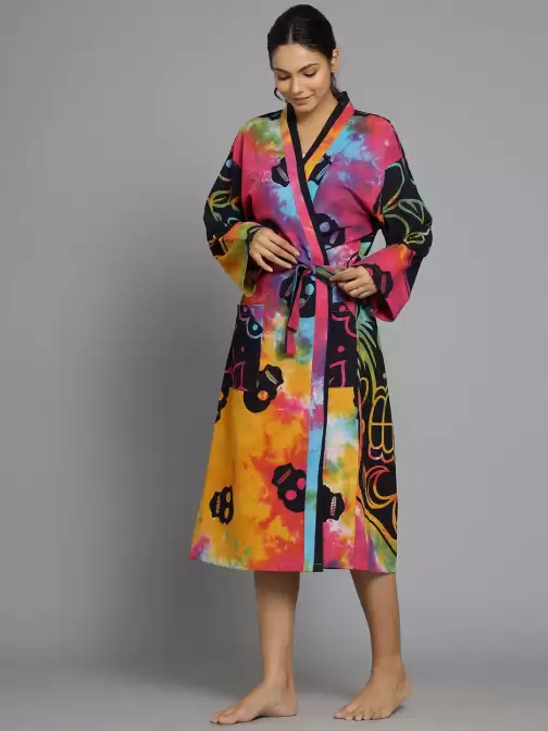 Women Printed Pure Cotton Bath Robe - image 5