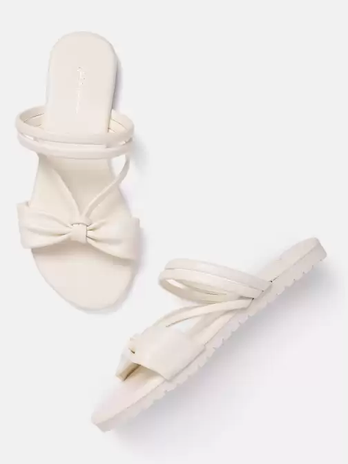Women Bow Detail Open Toe Flat - image 5