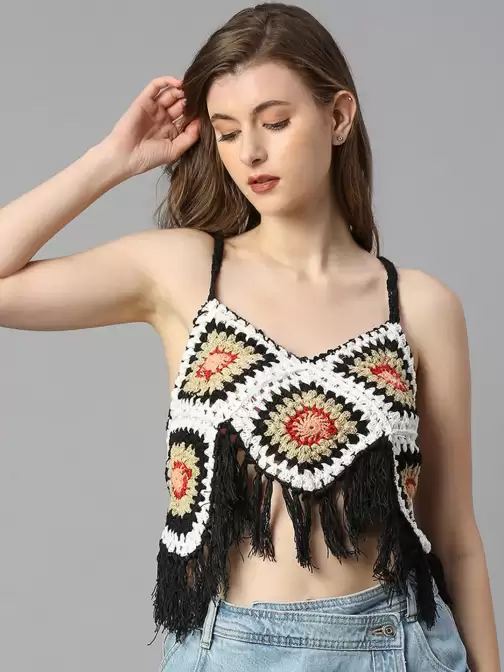 Women Colourblocked Crochet Swim Bikini Tops - image 5