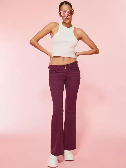 Women Flared Twill Trousers - image 5