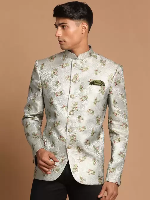 Men Self-Designed Slim-Fit Single Breasted Bandhgala Blazer - image 5