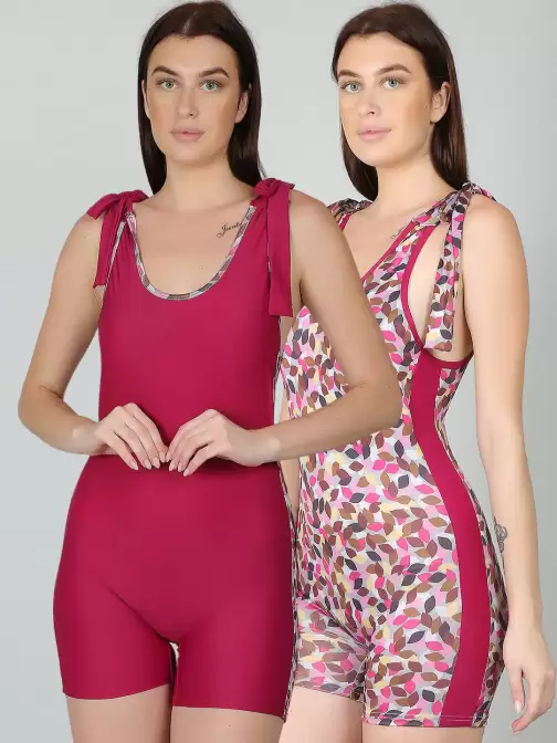 Women Pack Of 2 Printed Padded Legsuit Swimwear - image 5