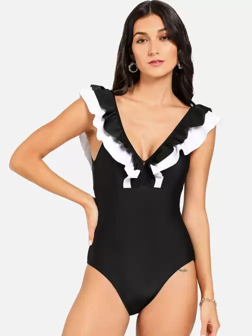 Women Ruffle V-Neck One-Piece Swimsuit - image 5