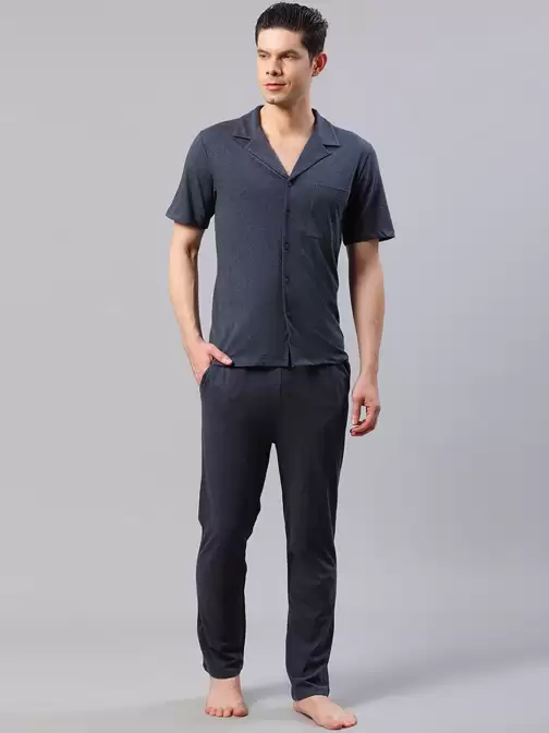 Men Lapel Collar Night Suit - image 5