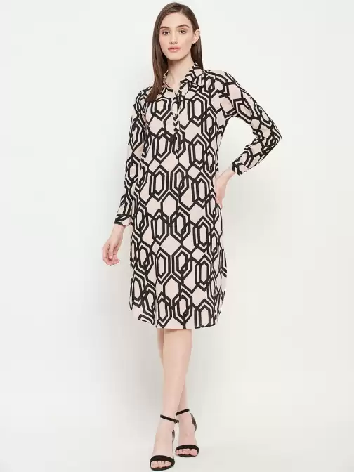 Printed Shirt Collar Dress - image 5
