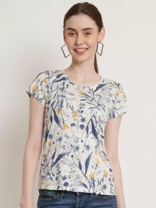 Floral Printed Cotton T-shirt - image 5