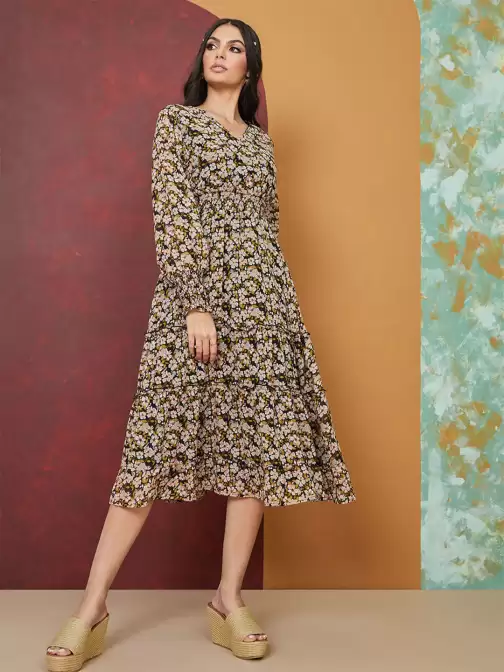 Floral A-Line Midi Dress - image 5