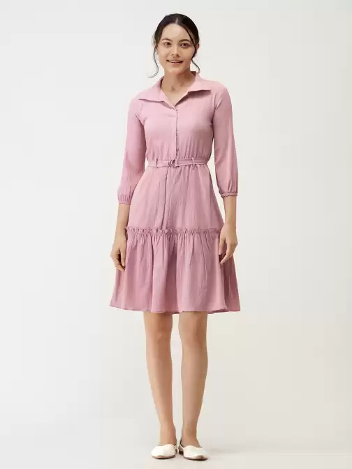 Tiered Crepe Dress With Belt - image 5