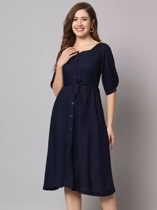 A-Line Midi Dress With Belt - image 5