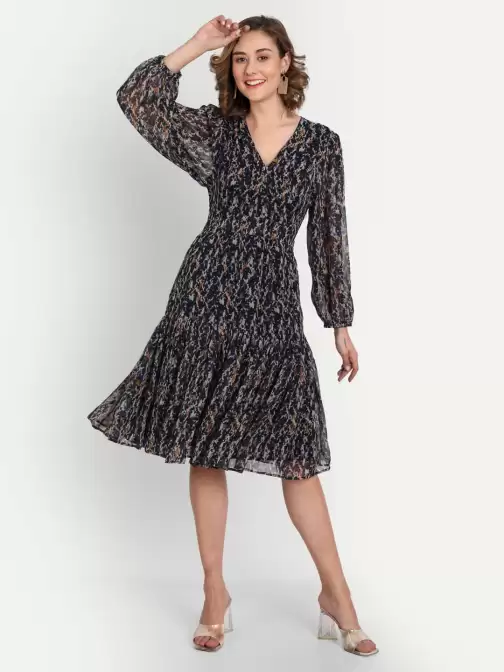 V-Neck Floral Georgette Dress - image 5