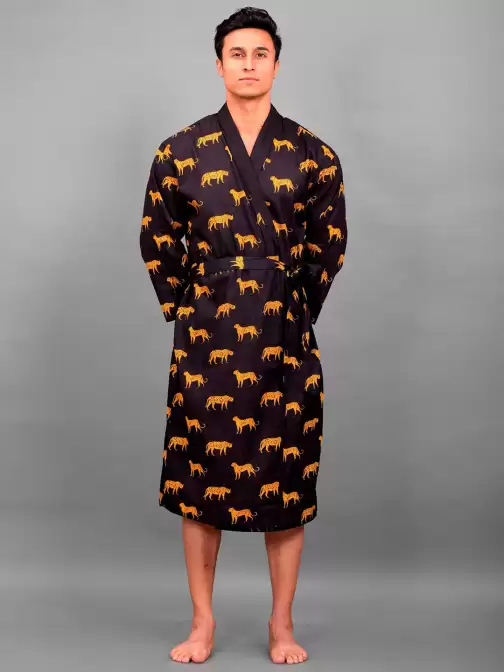 Men Printed Pure Cotton Bath Robe - image 5