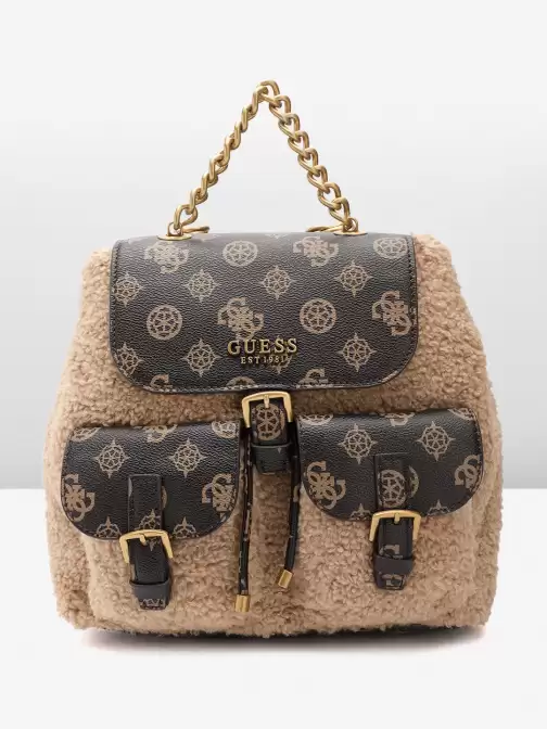 Women Faux Fur Trim Backpack - image 5