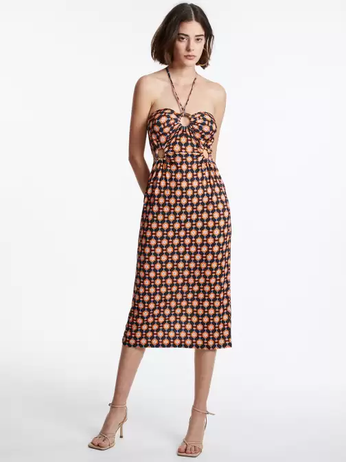 Floral Print A-Line Midi Halter Neck Dress - image 5