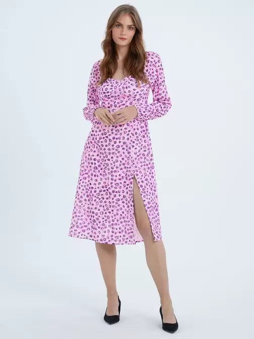 Animal Print A-Line Puff Sleeve Dress - image 5