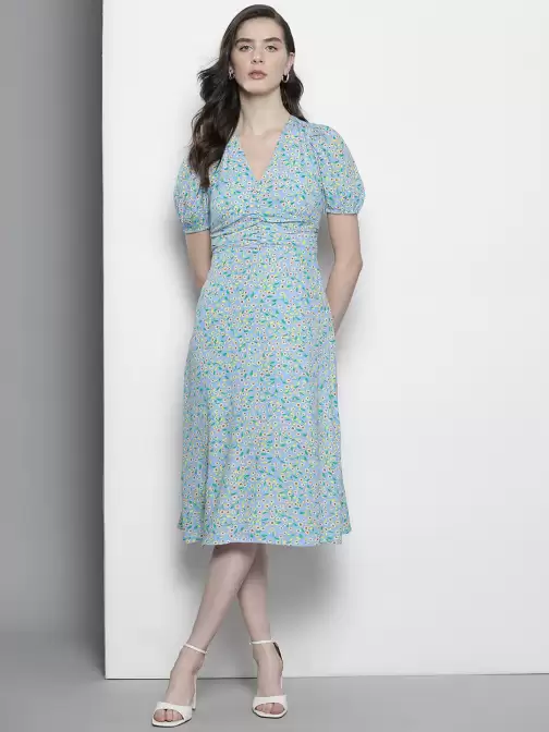 Floral Print A-Line Midi Dress - image 5