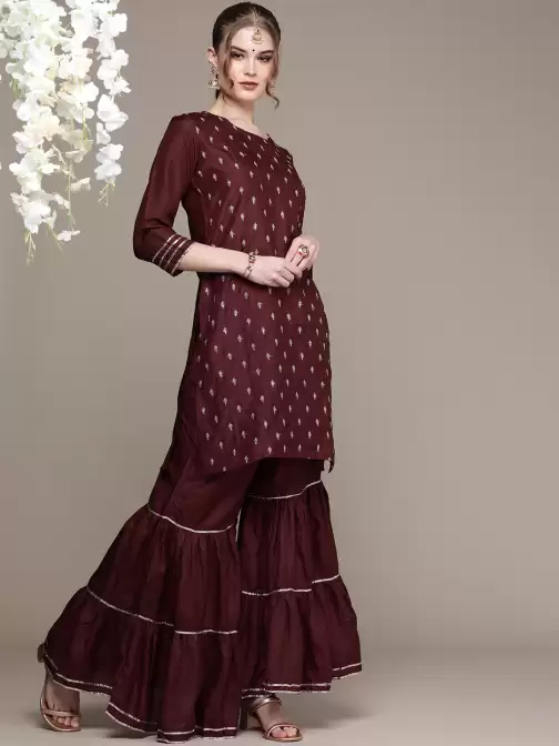 Women Embroidered Kurta with Sharara - image 5