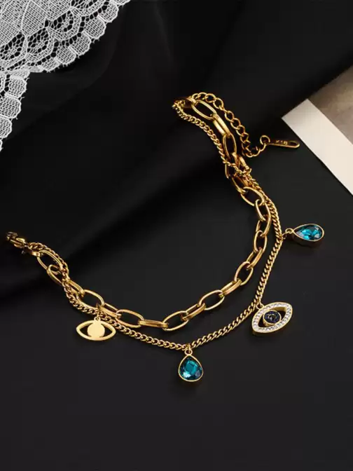 Women Cubic Zirconia Gold-Plated Link Bracelet - image 5