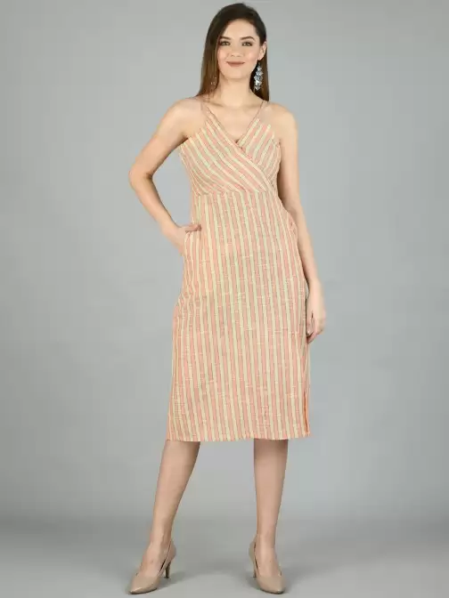 V-Neck Striped A-Line Dress - image 5