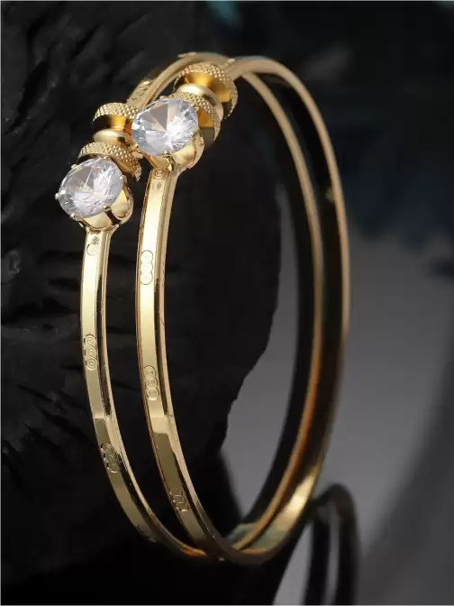 Women 2 Brass American Diamond Handcrafted Gold-Plated Bracelet - image 5