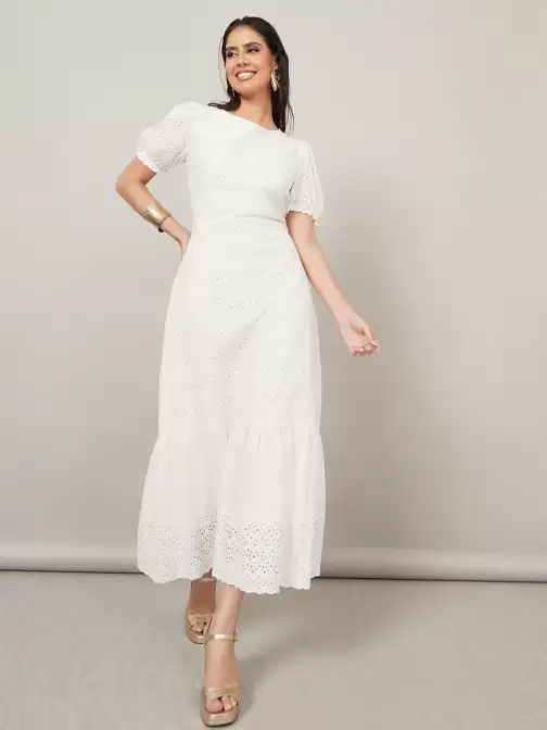 A-Line Midi Puff Sleeve Dress - image 5