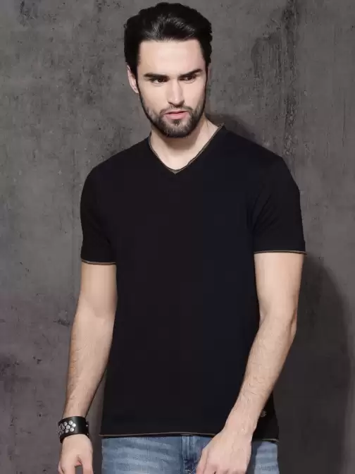 Pure Cotton T-shirt with Contrast Raw Edge - image 5
