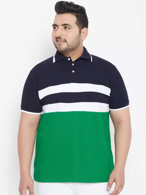 Plus Size Colourblocked Polo Collar Pure Cotton T-shirt - image 5