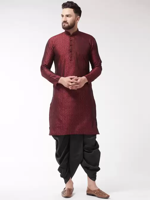 Men Self Design Kurta with Dhoti Pants - image 5