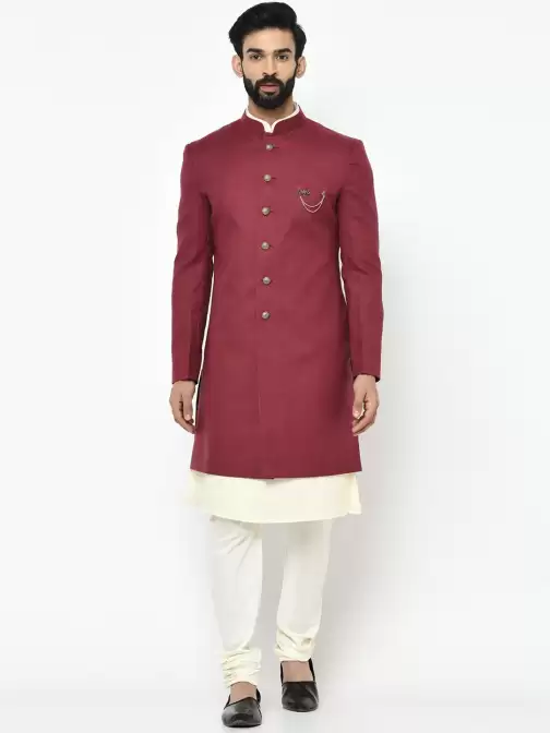 Men Solid Sherwani Set - image 5