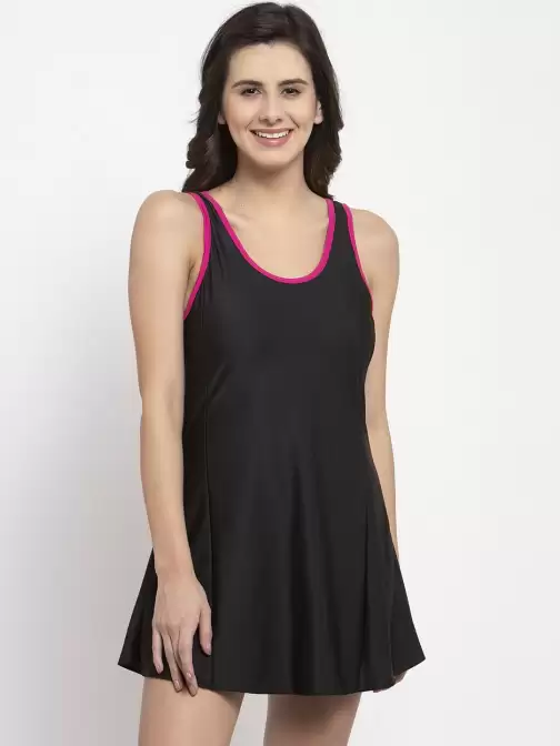 Women Solid Swimdress with Attached Shorts - image 5
