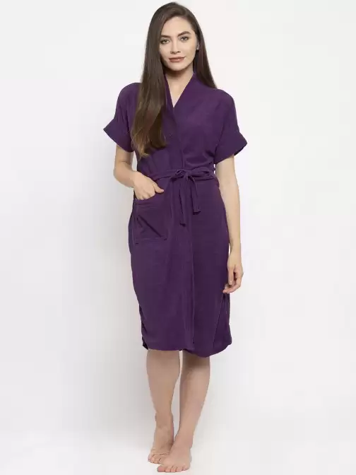 Women Solid Bath Robe - image 5