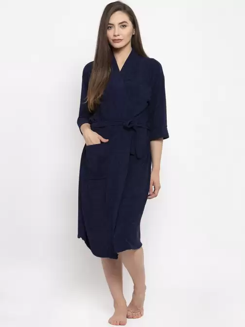 Women Solid Bath Robe - image 5