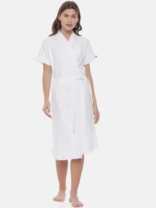 Women Solid Cotton Bath Robe - image 5