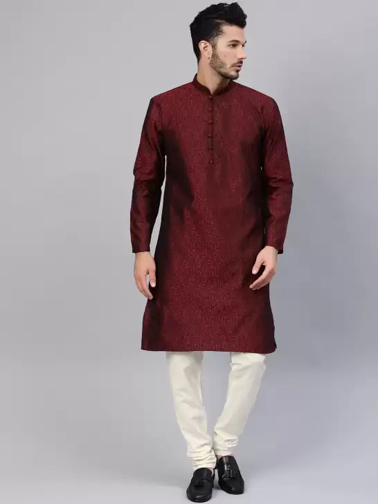 Men Self Design Kurta with Churidar - image 6