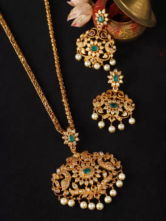 Women CZ Temple Jewellery Set - image 6