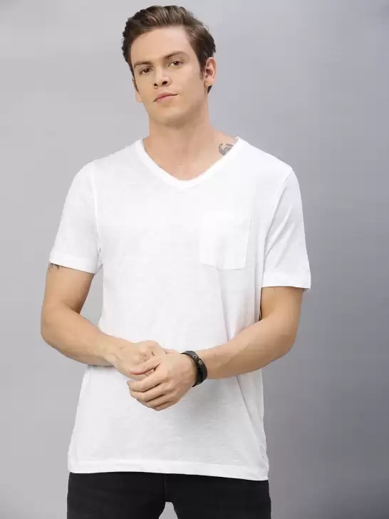 Solid V-Neck Pure Cotton T-shirt - image 6