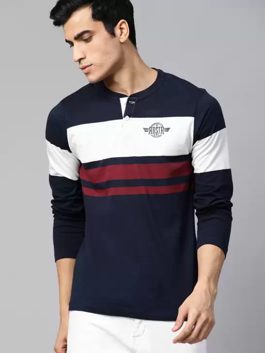 Striped Henley Neck Pure Cotton T-shirt - image 6