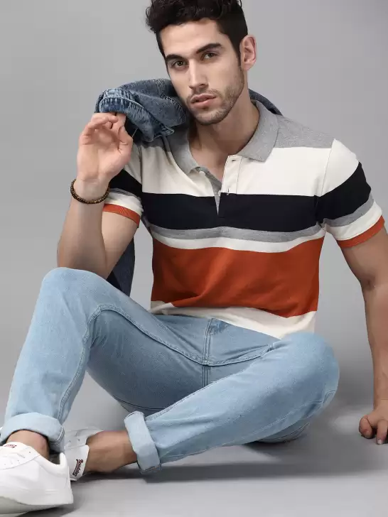Striped Polo Collar T-shirt - image 6