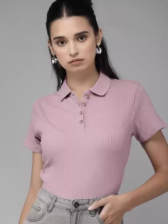 Ribbed Polo Collar T-shirt - image 6