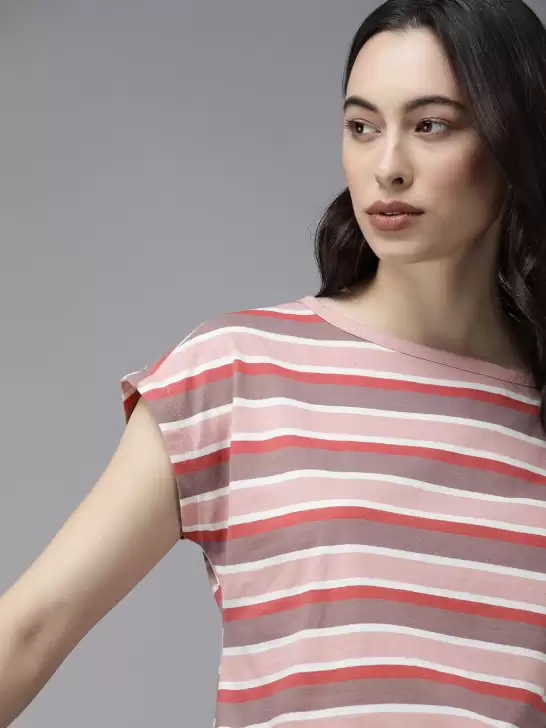 Women Striped Boxy Pure Cotton T-shirt - image 6