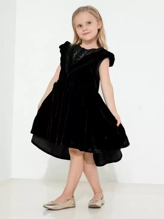 Girls Solid Velvet Dress - image 6