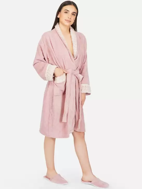 Women 550 GSM Lace Bathrobe - image 6