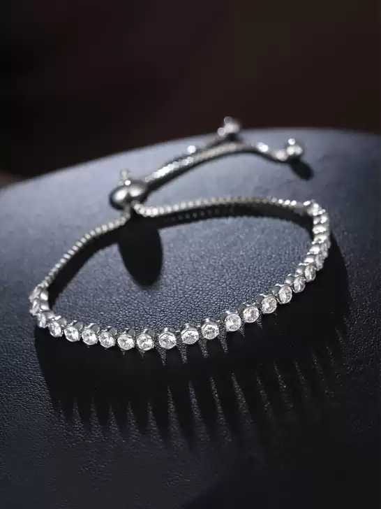 Women Crystals Silver-Plated Charm Bracelet - image 6