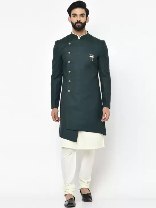 Men Solid Cotton Sherwani Set - image 6