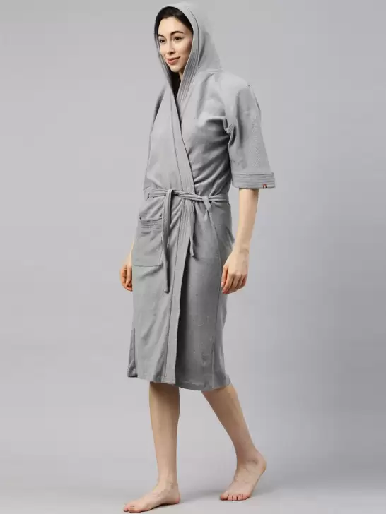 Women Solid Cotton Bath Robe - image 6