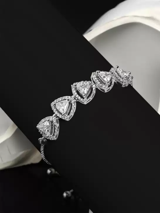 Women American Diamond Rhodium-Plated Wraparound Bracelet - image 6