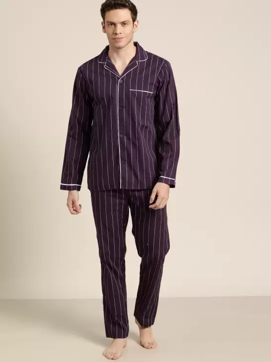 Men Cotton Striped Pyjama Set - image 6