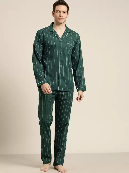 Men Cotton Striped Pyjama Set - image 6